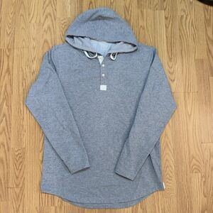 BYLT Men's Drop Cut Hooded Henley Gray Size Medium Drawstring Logo Long Sleeve